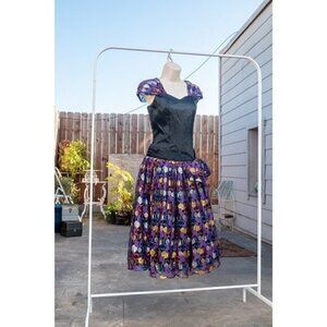 Vintage Ballgown Metallic Lame Lace Skirt 1980s Satin Polka Dot Formal Dress